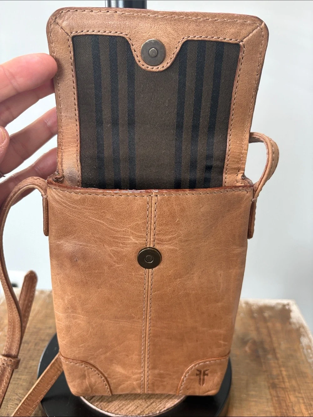 Frye Small Leather Crossbody With Adjustable Strap in Tan